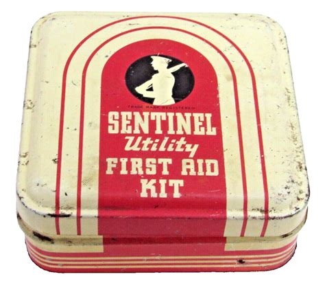 Vintage Sentinel Utility First Aid Kit Tin Box Made In USA